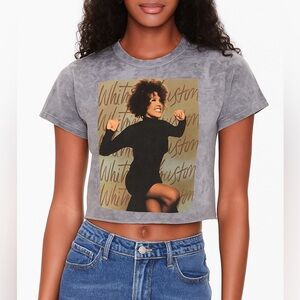 Whitney Houston Acid Wash Graphic Crop Tee 🎤